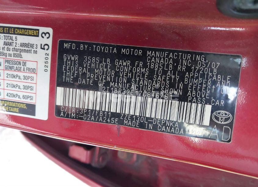 Photo 9 of 2007 Toyota Corolla LE (VIN 2T1BR32E17C846761)