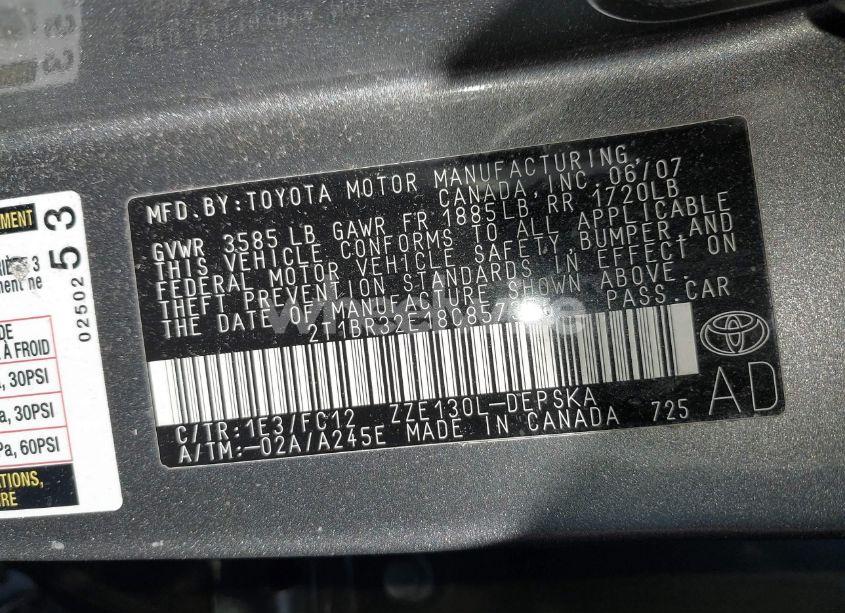 Photo 9 of 2008 Toyota Corolla S (VIN 2T1BR32E18C857356)