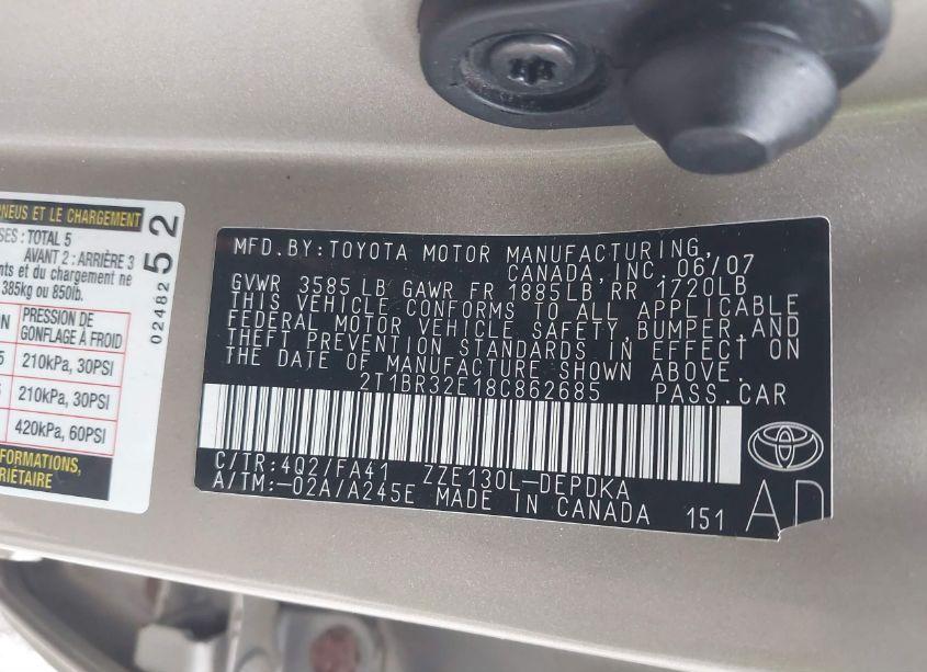 Photo 9 of 2008 Toyota Corolla CE (VIN 2T1BR32E18C862685)