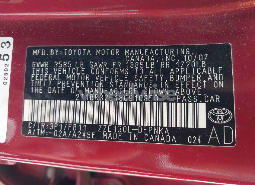 Photo 9 of 2008 Toyota Corolla LE (VIN 2T1BR32E18C910850)