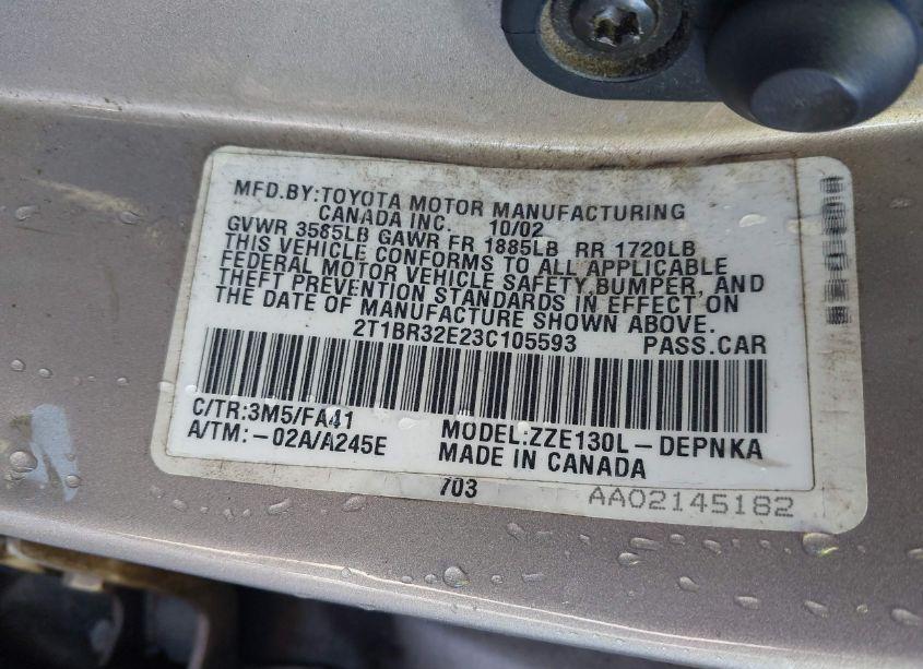 Photo 9 of 2003 Toyota Corolla LE (VIN 2T1BR32E23C105593)