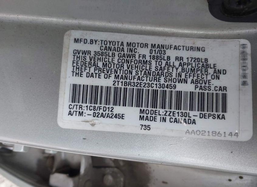 Photo 9 of 2003 Toyota Corolla S (VIN 2T1BR32E23C130459)