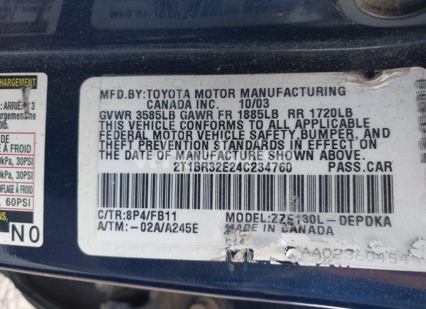 Photo 9 of 2004 Toyota Corolla CE (VIN 2T1BR32E24C234760)