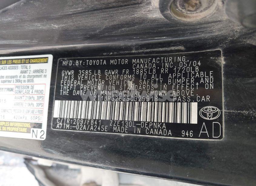 Photo 9 of 2005 Toyota Corolla CE/LE/S (VIN 2T1BR32E25C329918)