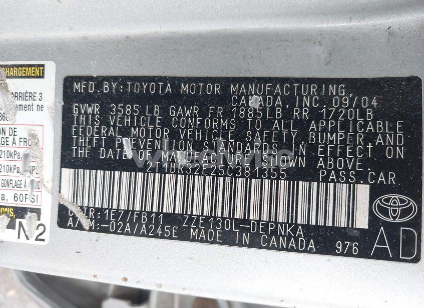 Photo 9 of 2005 Toyota Corolla LE (VIN 2T1BR32E25C381355)