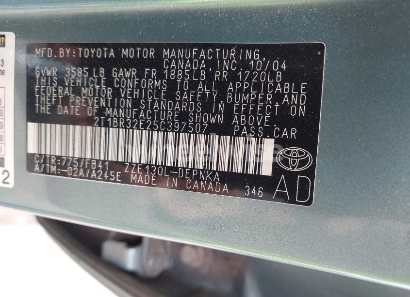 Photo 9 of 2005 Toyota Corolla LE (VIN 2T1BR32E25C397507)