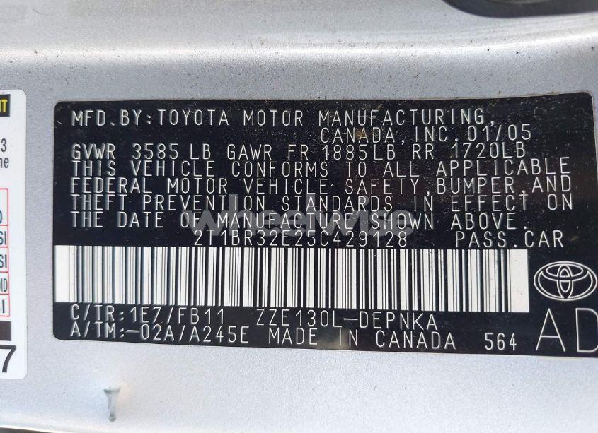 Photo 9 of 2005 Toyota Corolla LE (VIN 2T1BR32E25C429128)