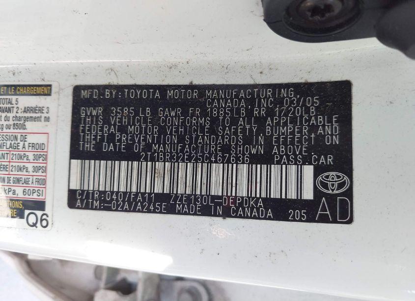 Photo 9 of 2005 Toyota Corolla CE (VIN 2T1BR32E25C467636)