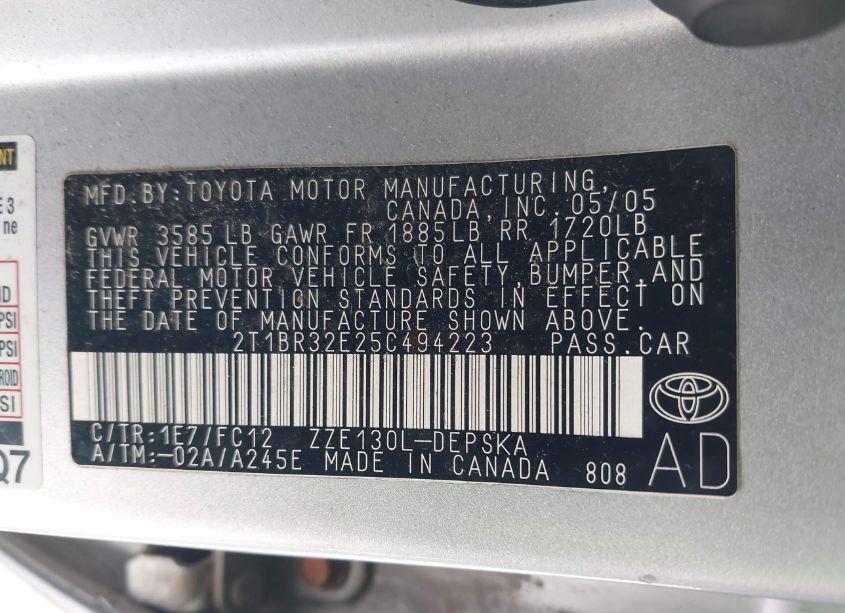 Photo 9 of 2005 Toyota Corolla S (VIN 2T1BR32E25C494223)