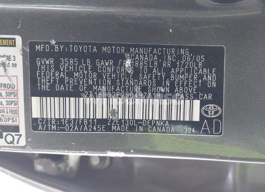 Photo 9 of 2005 Toyota Corolla LE (VIN 2T1BR32E25C497719)