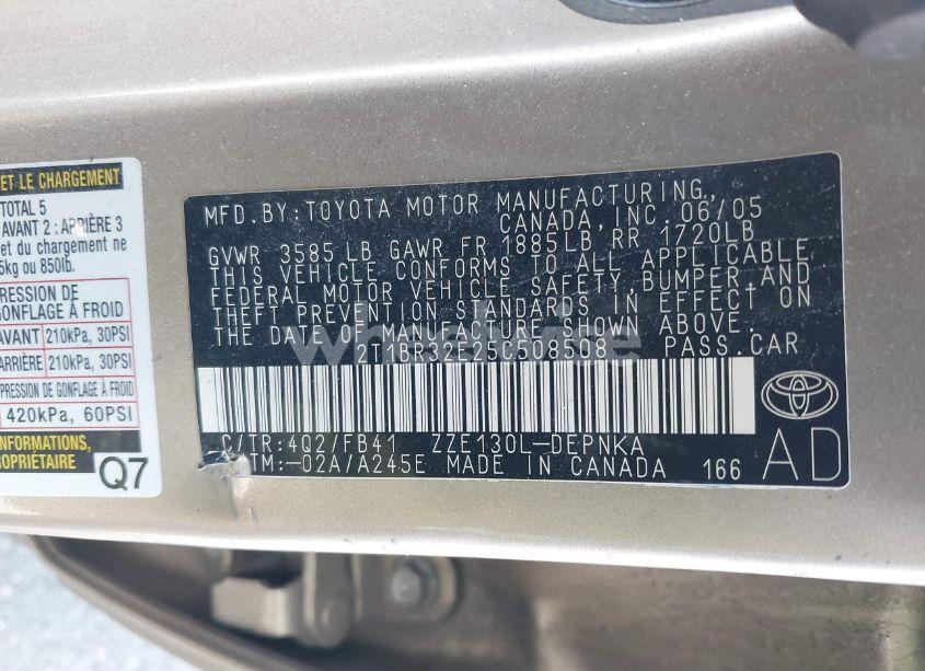 Photo 9 of 2005 Toyota Corolla LE (VIN 2T1BR32E25C508508)