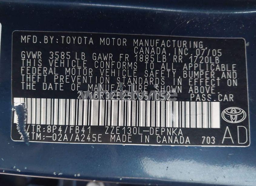 Photo 9 of 2005 Toyota Corolla LE (VIN 2T1BR32E25C551052)