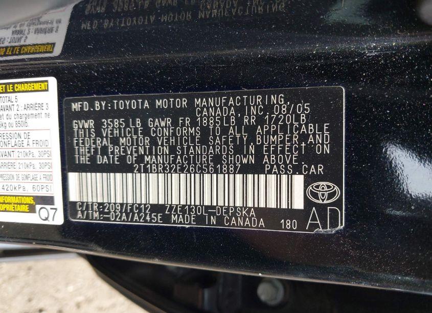 Photo 9 of 2006 Toyota Corolla S (VIN 2T1BR32E26C561887)