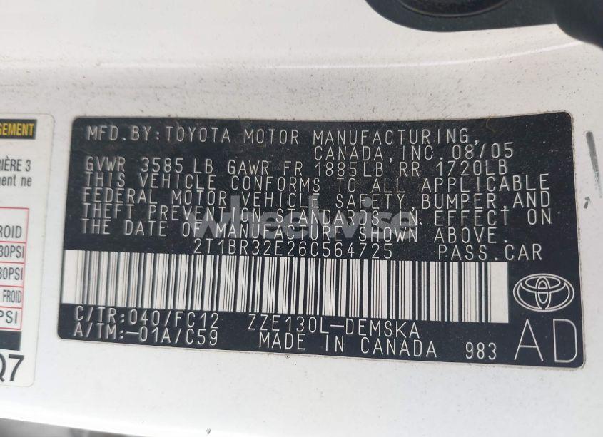 Photo 9 of 2006 Toyota Corolla S (VIN 2T1BR32E26C564725)