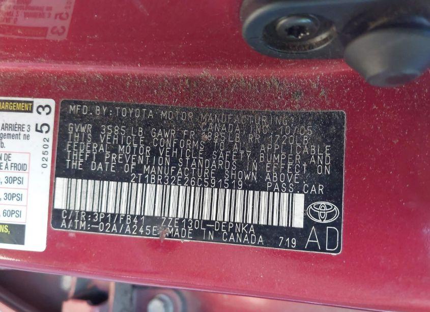 Photo 9 of 2006 Toyota Corolla LE (VIN 2T1BR32E26C591519)