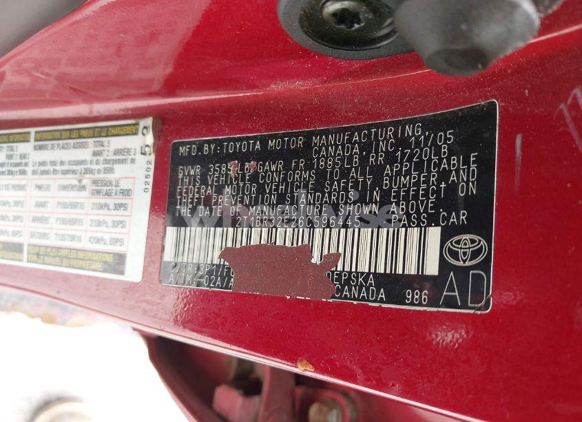 Photo 9 of 2006 Toyota Corolla CE/LE/S (VIN 2T1BR32E26C596445)