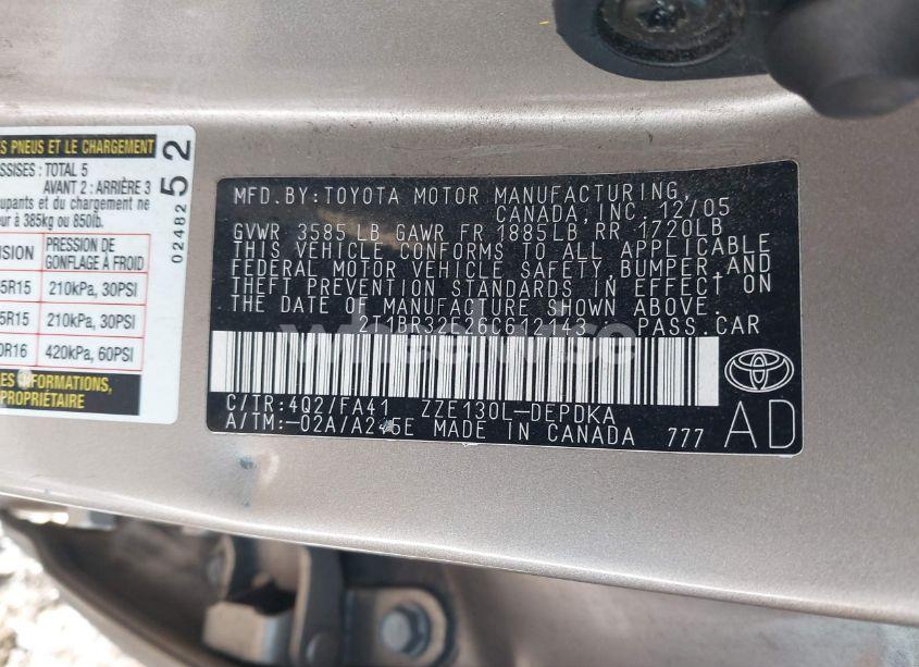 Photo 9 of 2006 Toyota Corolla CE (VIN 2T1BR32E26C612143)