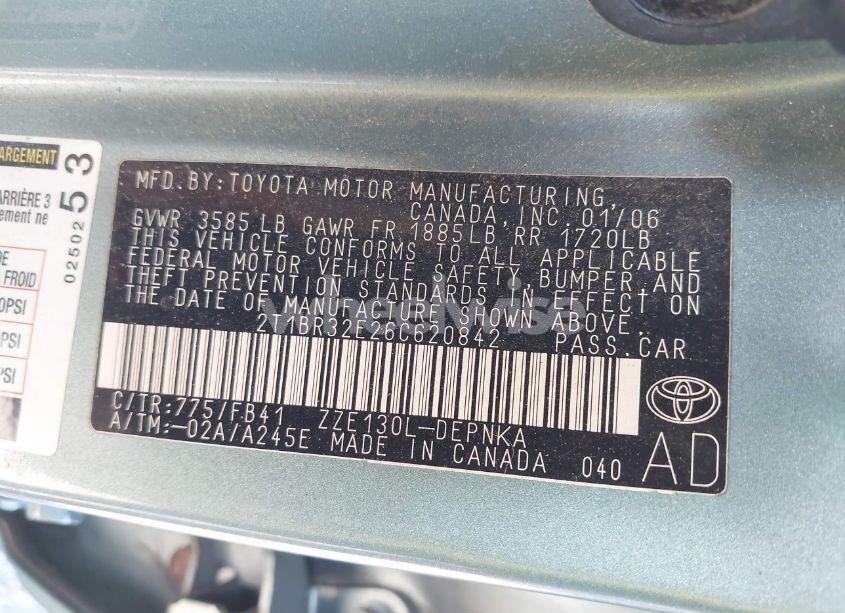 Photo 9 of 2006 Toyota Corolla CE/LE/S (VIN 2T1BR32E26C620842)