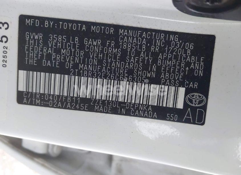 Photo 9 of 2006 Toyota Corolla LE (VIN 2T1BR32E26C656305)