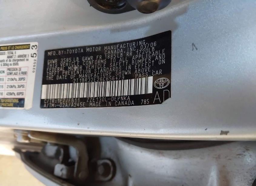 Photo 9 of 2006 Toyota Corolla LE (VIN 2T1BR32E26C656479)