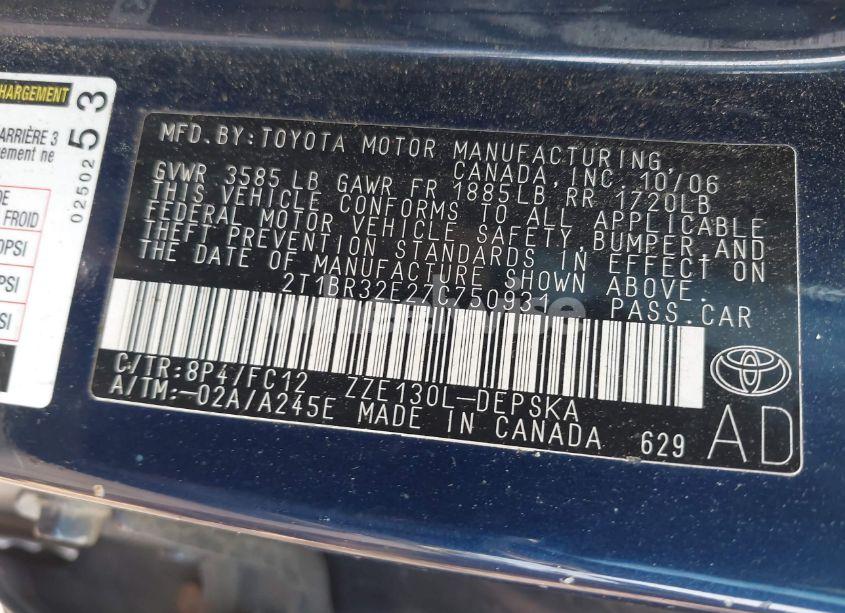 Photo 9 of 2007 Toyota Corolla S (VIN 2T1BR32E27C750931)