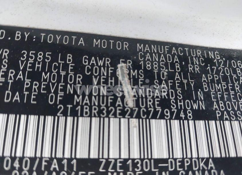Photo 9 of 2007 Toyota Corolla CE (VIN 2T1BR32E27C779748)