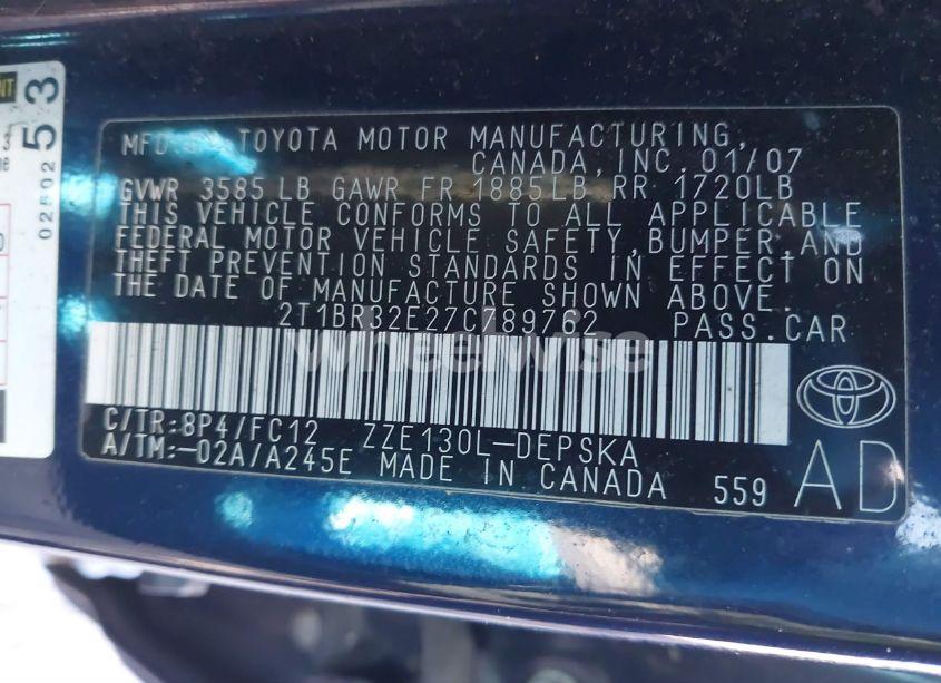 Photo 9 of 2007 Toyota Corolla S (VIN 2T1BR32E27C789762)