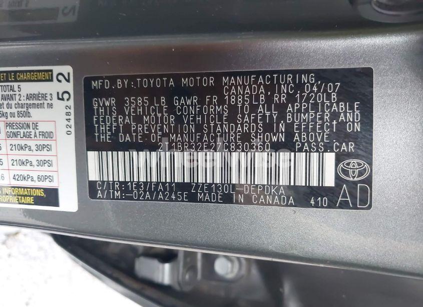 Photo 9 of 2007 Toyota Corolla CE (VIN 2T1BR32E27C830360)