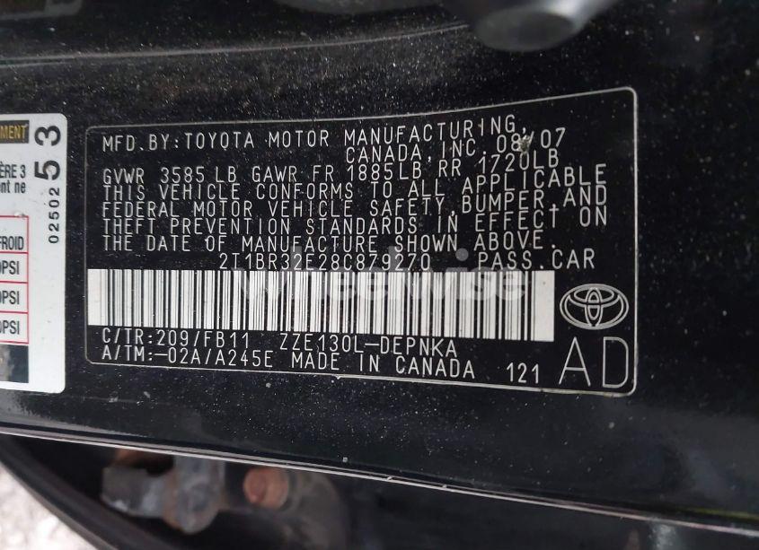 Photo 9 of 2008 Toyota Corolla LE (VIN 2T1BR32E28C879270)