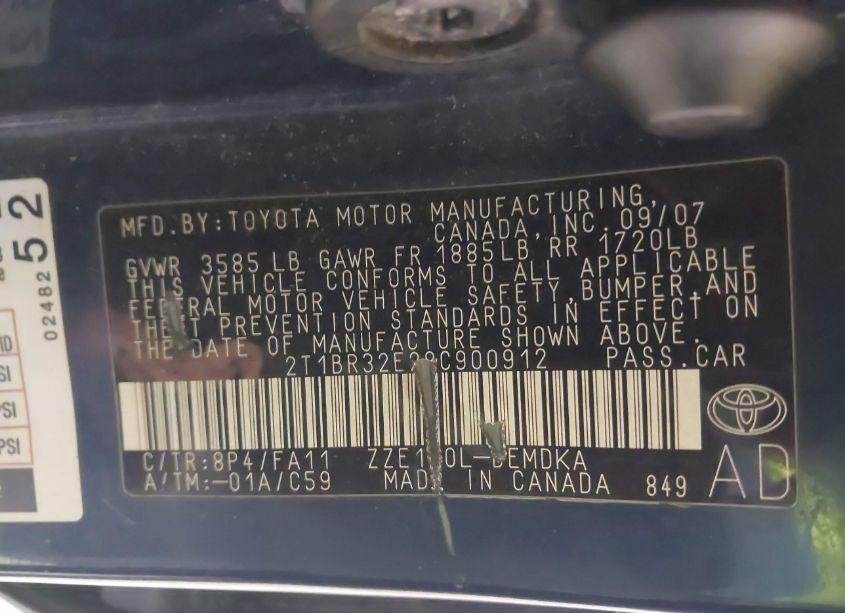 Photo 9 of 2008 Toyota Corolla CE (VIN 2T1BR32E28C900912)