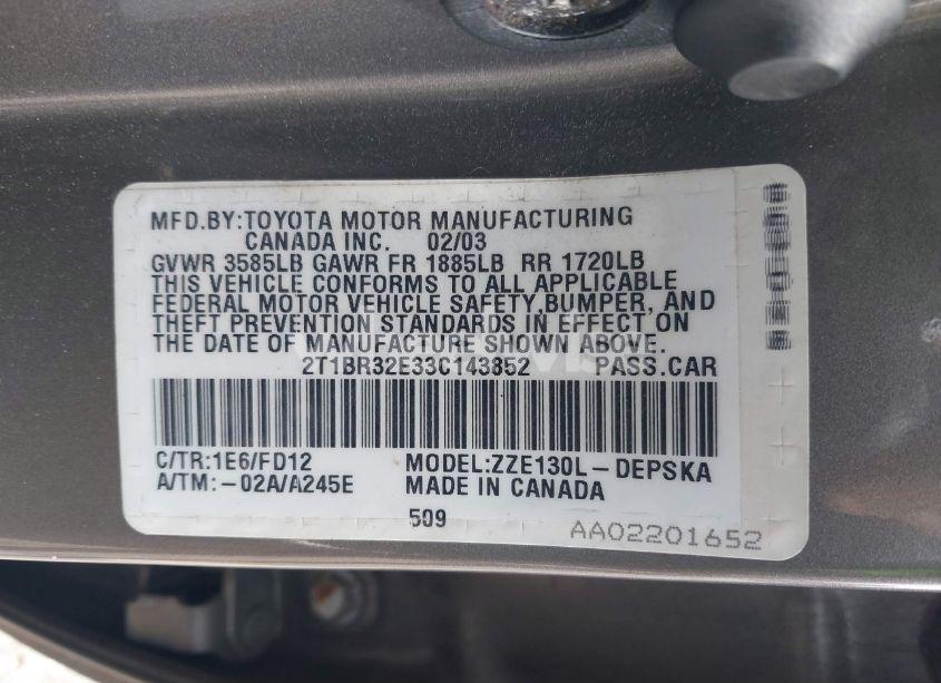 Photo 9 of 2003 Toyota Corolla S (VIN 2T1BR32E33C143852)