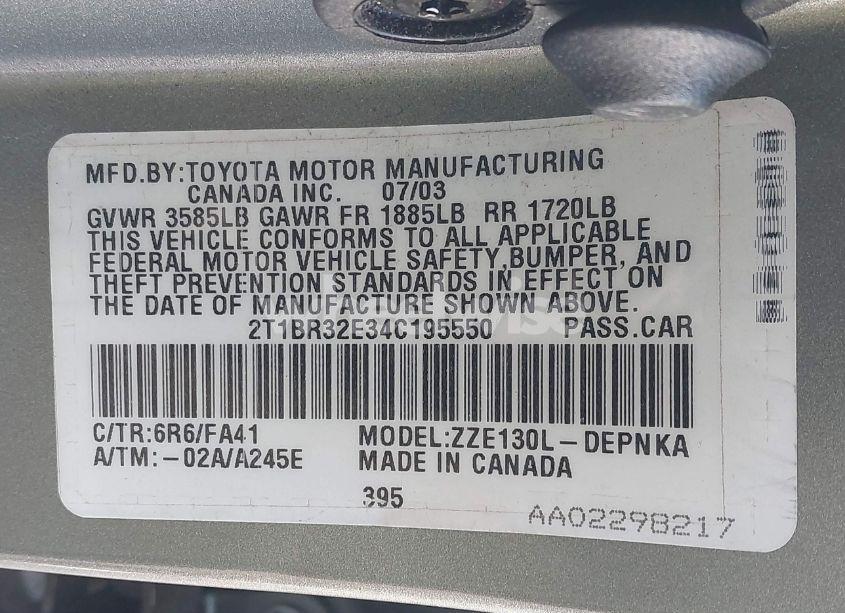 Photo 9 of 2004 Toyota Corolla LE (VIN 2T1BR32E34C195550)