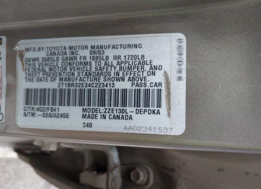 Photo 9 of 2004 Toyota Corolla CE (VIN 2T1BR32E34C223413)