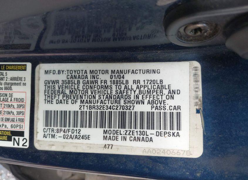 Photo 9 of 2004 Toyota Corolla S (VIN 2T1BR32E34C270327)