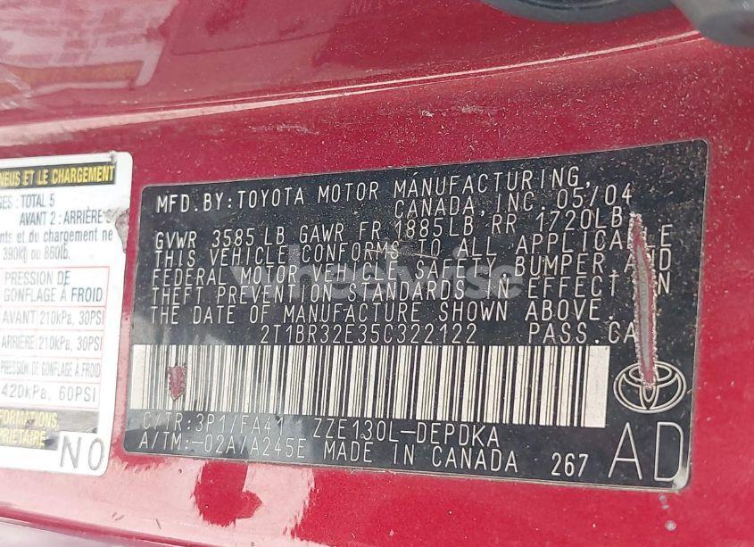 Photo 9 of 2005 Toyota Corolla CE (VIN 2T1BR32E35C322122)