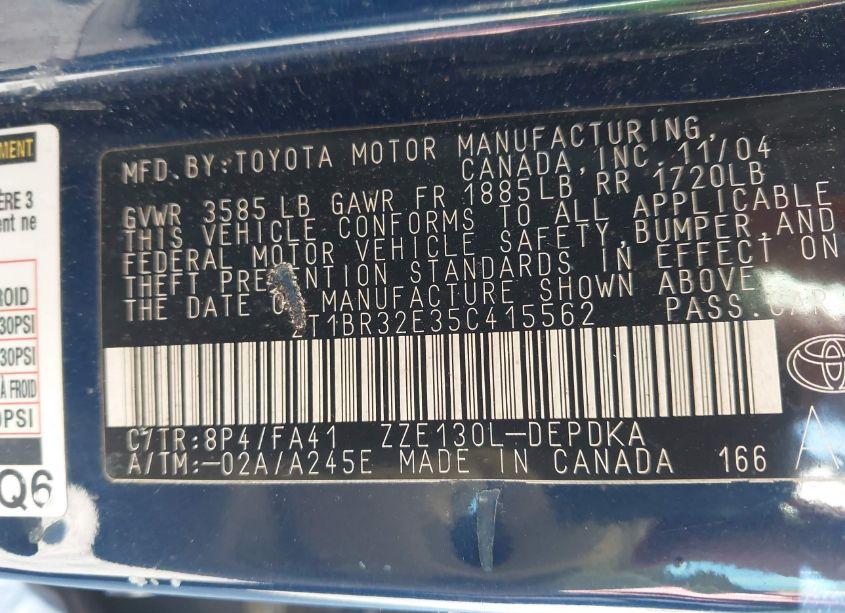 Photo 9 of 2005 Toyota Corolla CE (VIN 2T1BR32E35C415562)