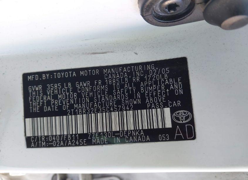 Photo 9 of 2005 Toyota Corolla LE (VIN 2T1BR32E35C457942)