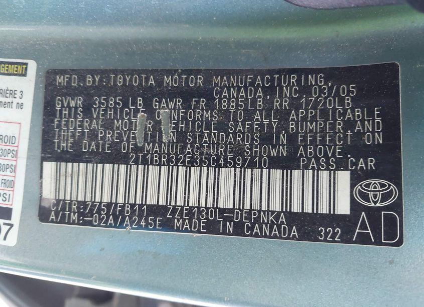 Photo 9 of 2005 Toyota Corolla LE (VIN 2T1BR32E35C459710)