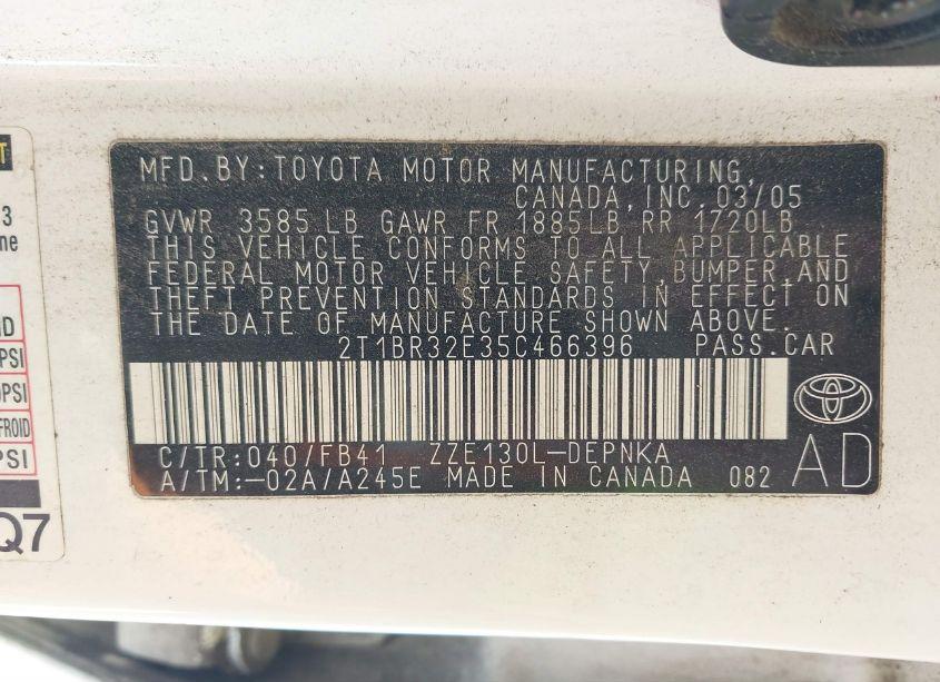 Photo 9 of 2005 Toyota Corolla LE (VIN 2T1BR32E35C466396)