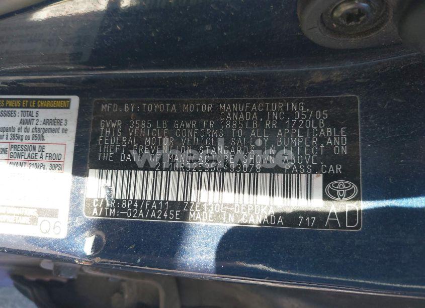 Photo 9 of 2005 Toyota Corolla CE (VIN 2T1BR32E35C493078)