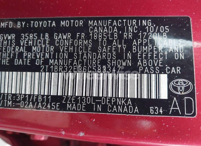 Photo 9 of 2006 Toyota Corolla LE (VIN 2T1BR32E36C583347)