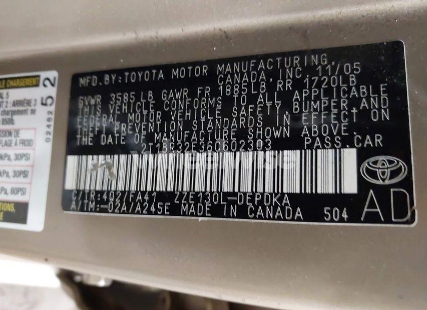 Photo 9 of 2006 Toyota Corolla CE (VIN 2T1BR32E36C602303)