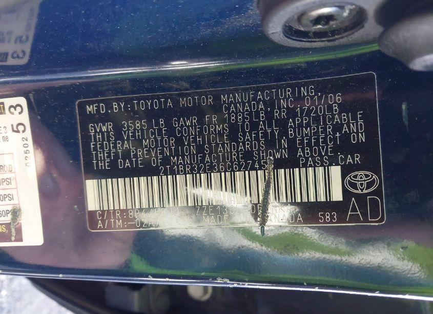 Photo 9 of 2006 Toyota Corolla LE (VIN 2T1BR32E36C627458)