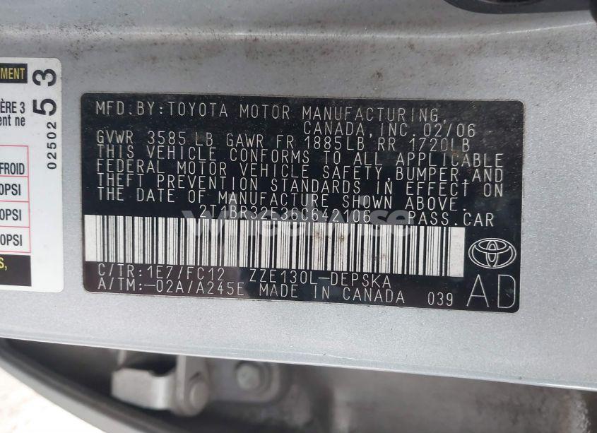 Photo 9 of 2006 Toyota Corolla S (VIN 2T1BR32E36C642106)