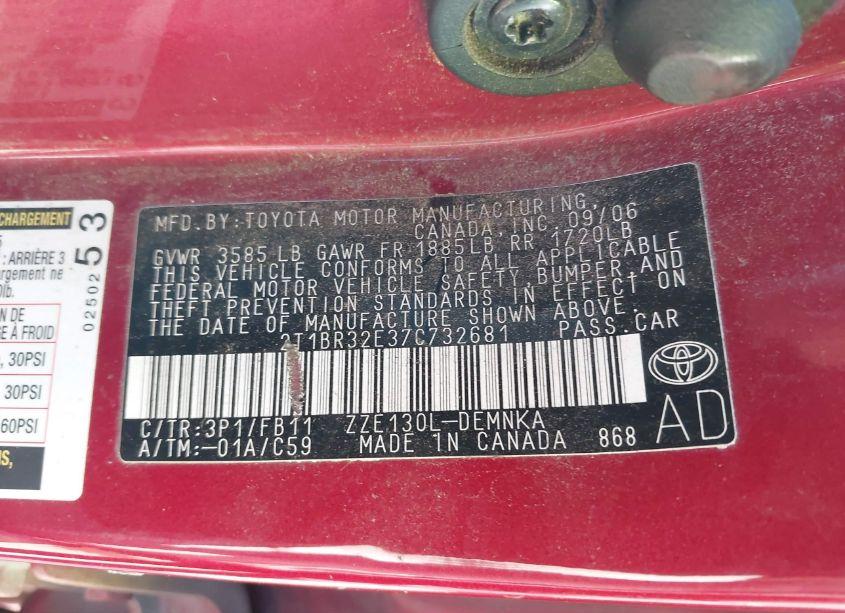 Photo 9 of 2007 Toyota Corolla LE (VIN 2T1BR32E37C732681)