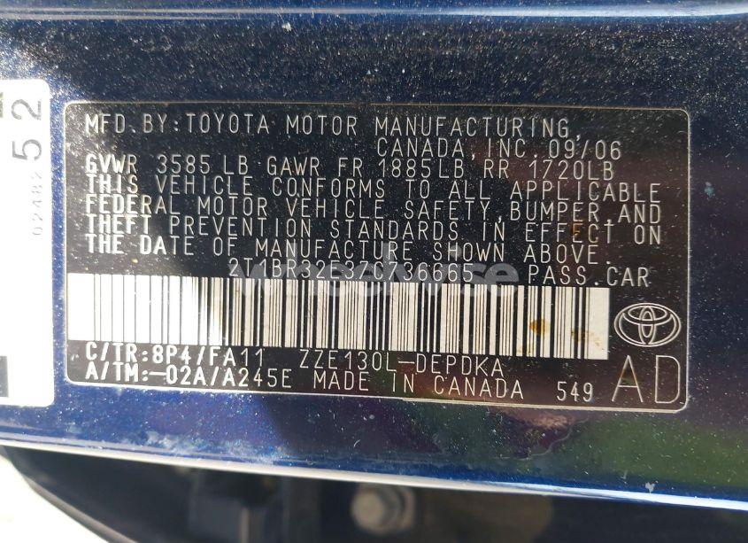 Photo 9 of 2007 Toyota Corolla CE (VIN 2T1BR32E37C736665)