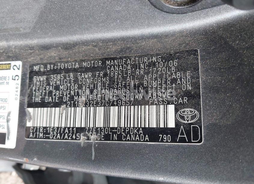 Photo 9 of 2007 Toyota Corolla CE (VIN 2T1BR32E37C749657)