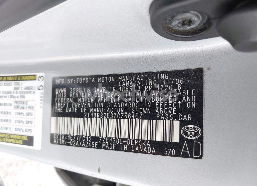 Photo 9 of 2007 Toyota Corolla S (VIN 2T1BR32E37C766457)