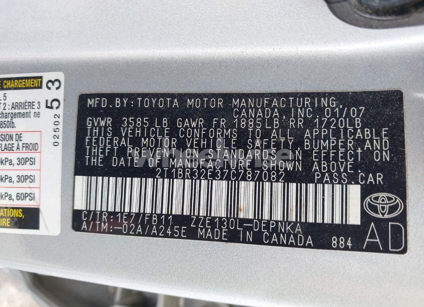 Photo 9 of 2007 Toyota Corolla LE (VIN 2T1BR32E37C787082)