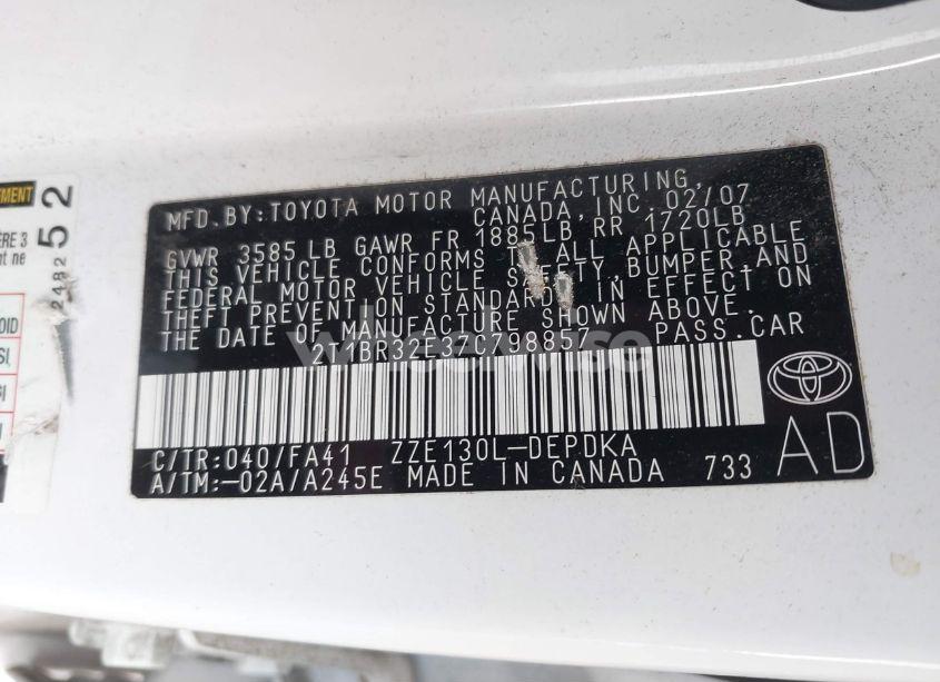 Photo 9 of 2007 Toyota Corolla CE (VIN 2T1BR32E37C798857)